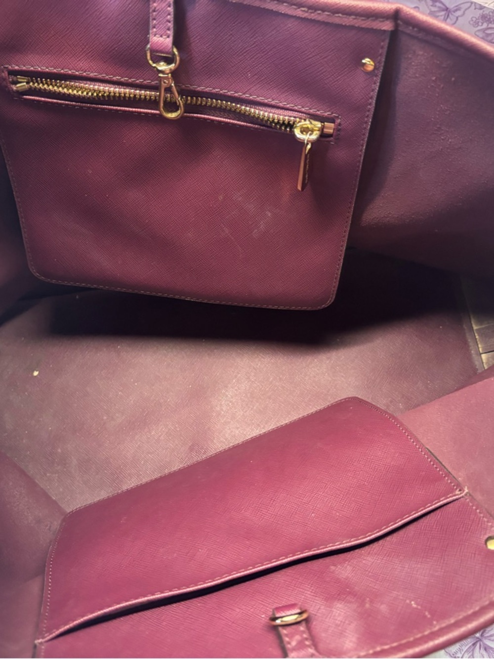 Michael Kors Plum Leather Tote with Gold Accents - Picture 3 of 3